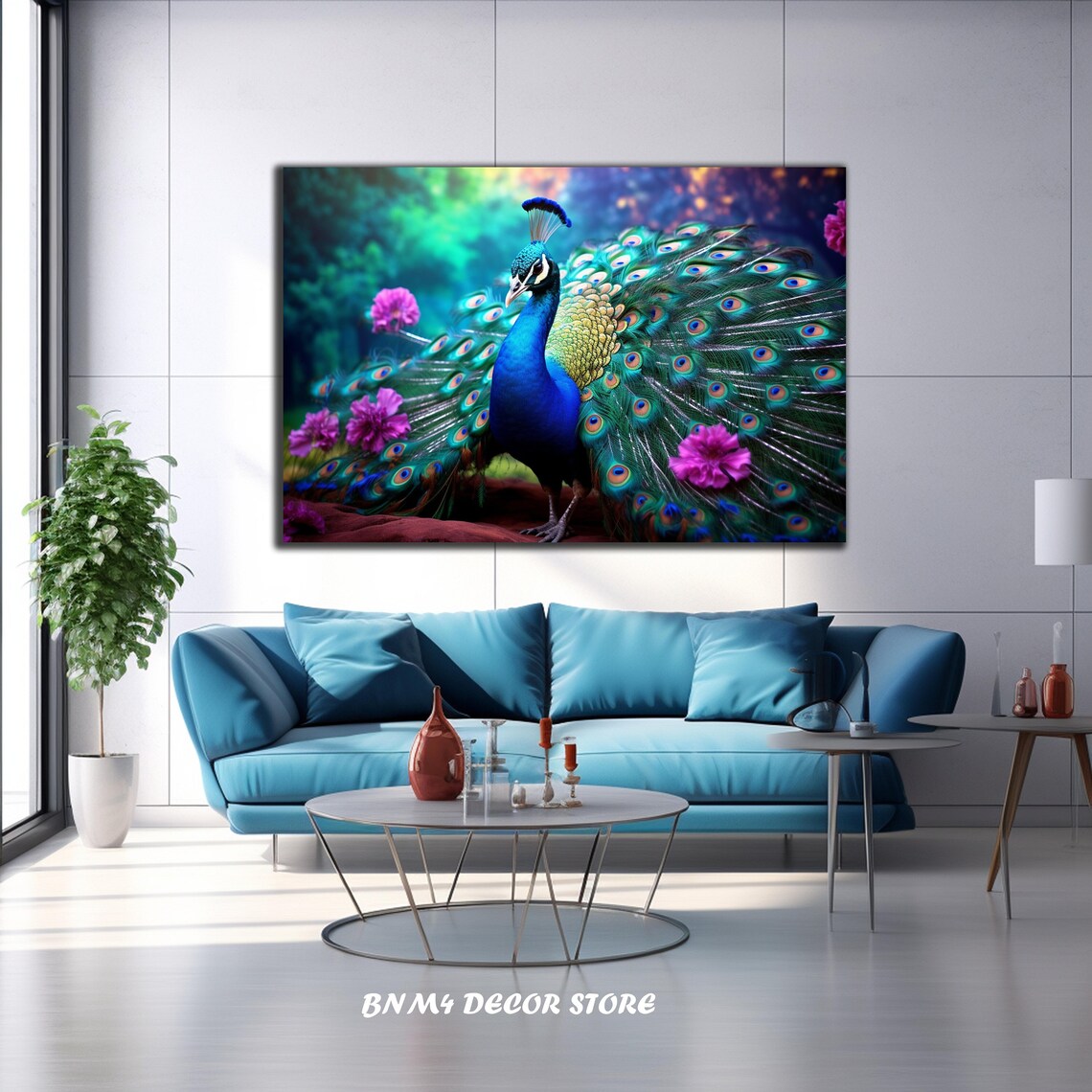 Peacock and Nature Glass Art Poster, Housewarming Gift