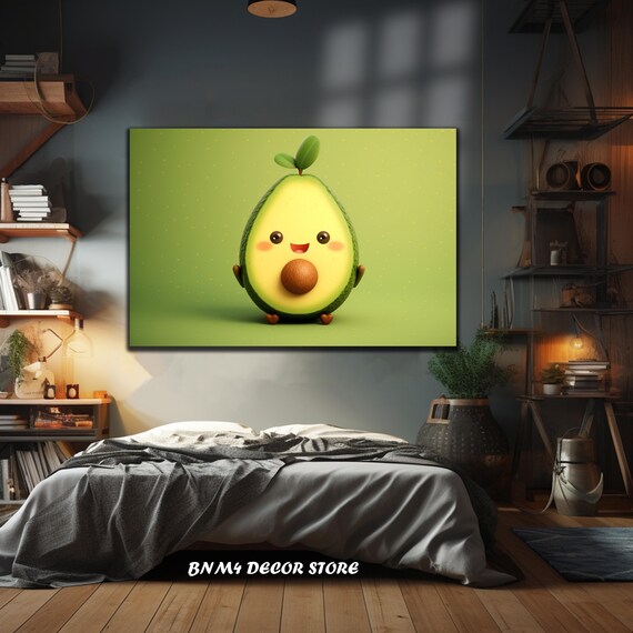 Cute Avocado Tempered Glass Art Avocado Glass Print Food Wall Art Wall Hangings Large Wall Art Cute Avocado Art Kids Room Decor