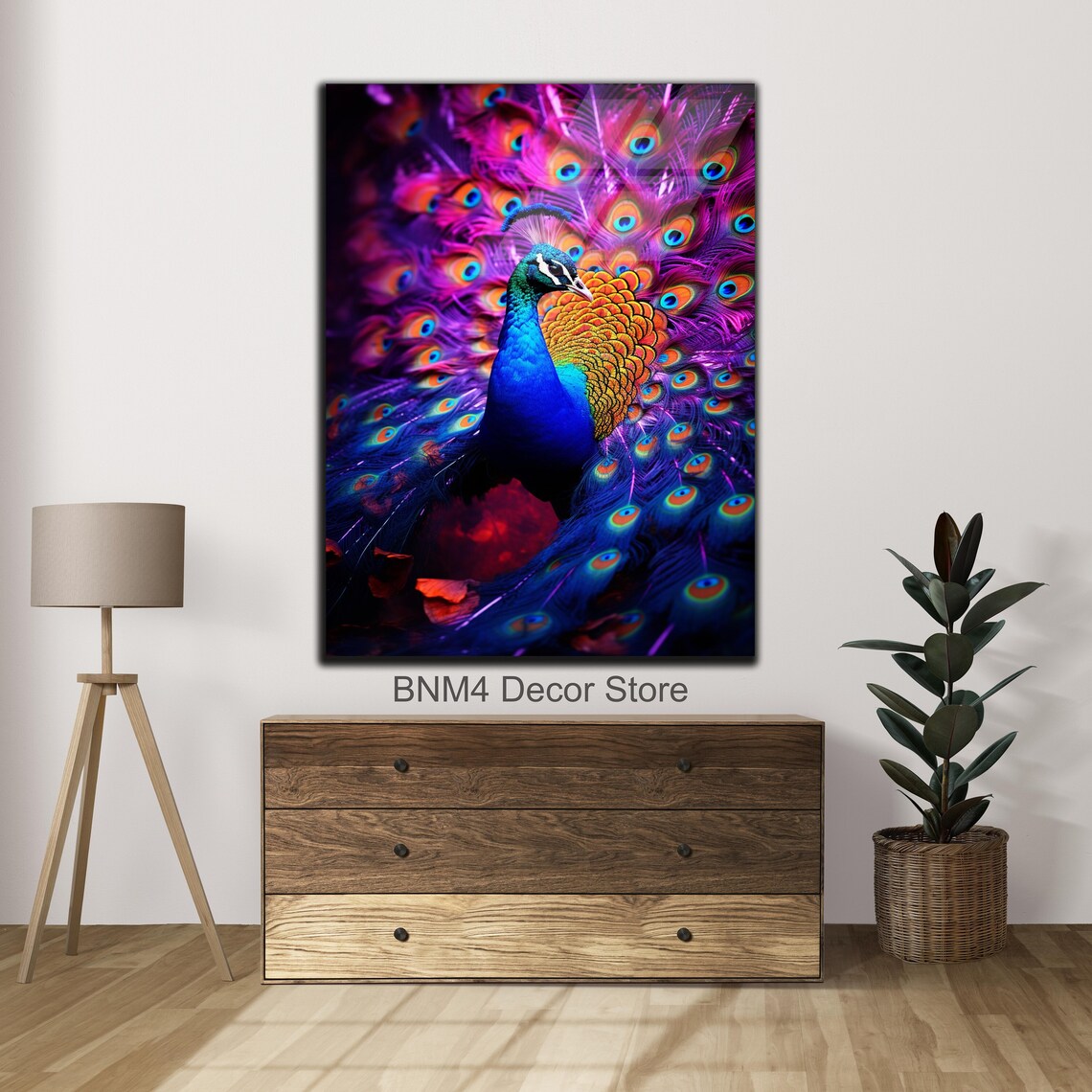 Purple Peacock Portrait Abstract Decor Wall Art Print