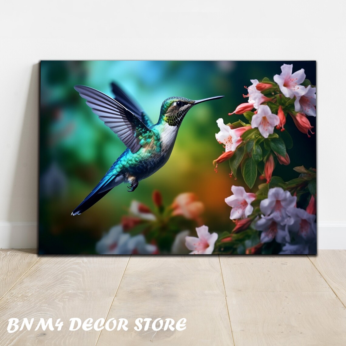 Hummingbird Floral Wall Art Print, Bird Decor