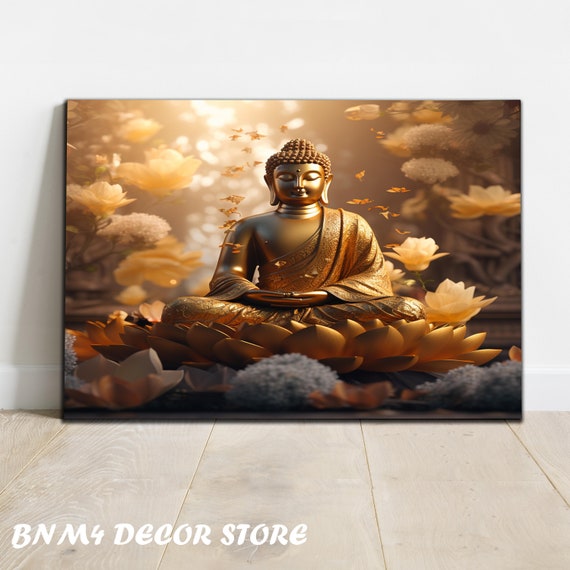 Tempered Glass Buddha Wall Art Gold Buddha Glass Hindu Wall Art Housewarming Gifts Buddhism Wall Decor Wall Hangings Large Wall Art