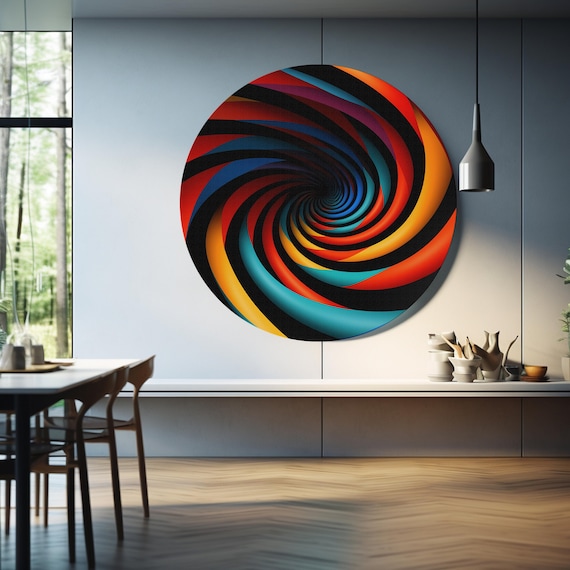 Optical Illusion Tempered Glass Wall Art Swirl Pattern Print Optical Illusion Round Glass Housewarming Gift Wall Hangings Swirl Art