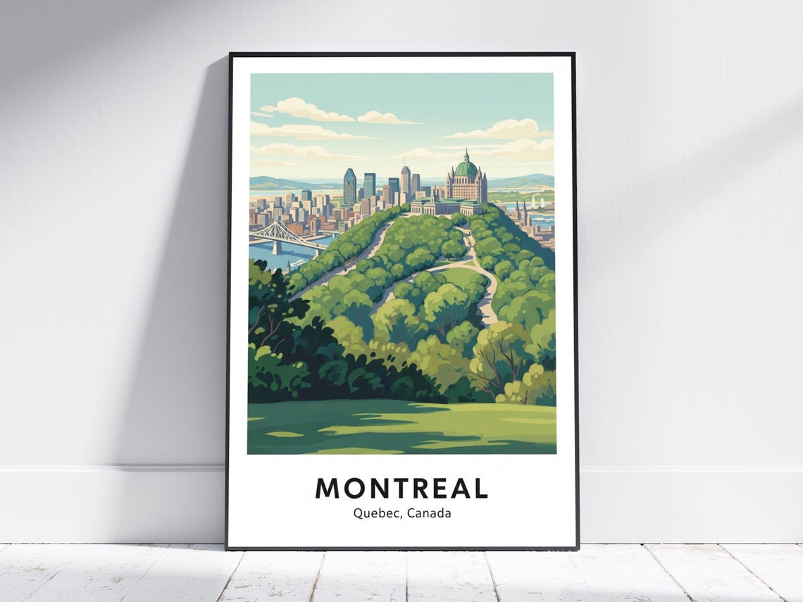Montreal Quebec Canada Mount Royal Park Skyline Retro Travel Poster