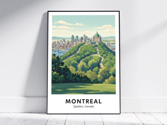 Montreal Cityscape Art Print Green Blue Urban Landscape Vintage Travel Poster Home Decor For Living Room