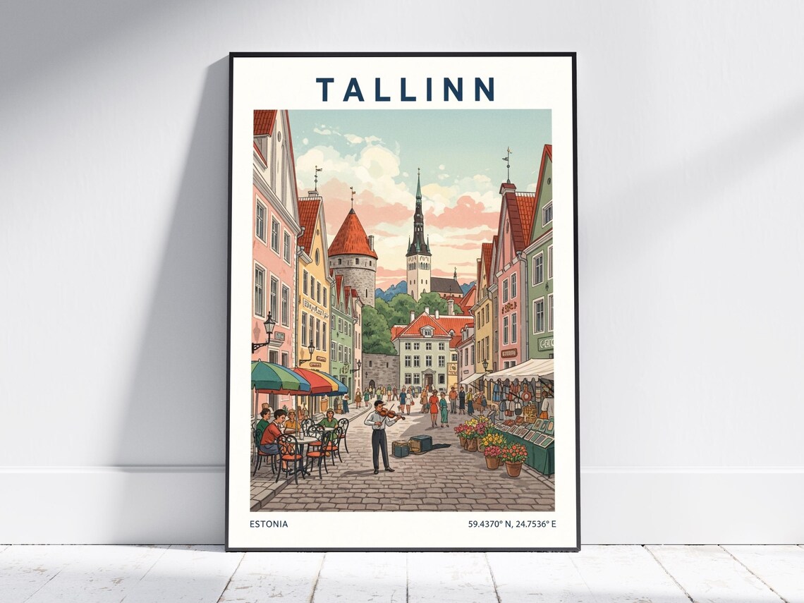 Tallinn Estonia Vintage Old Town Street Musician Cobbled Poster