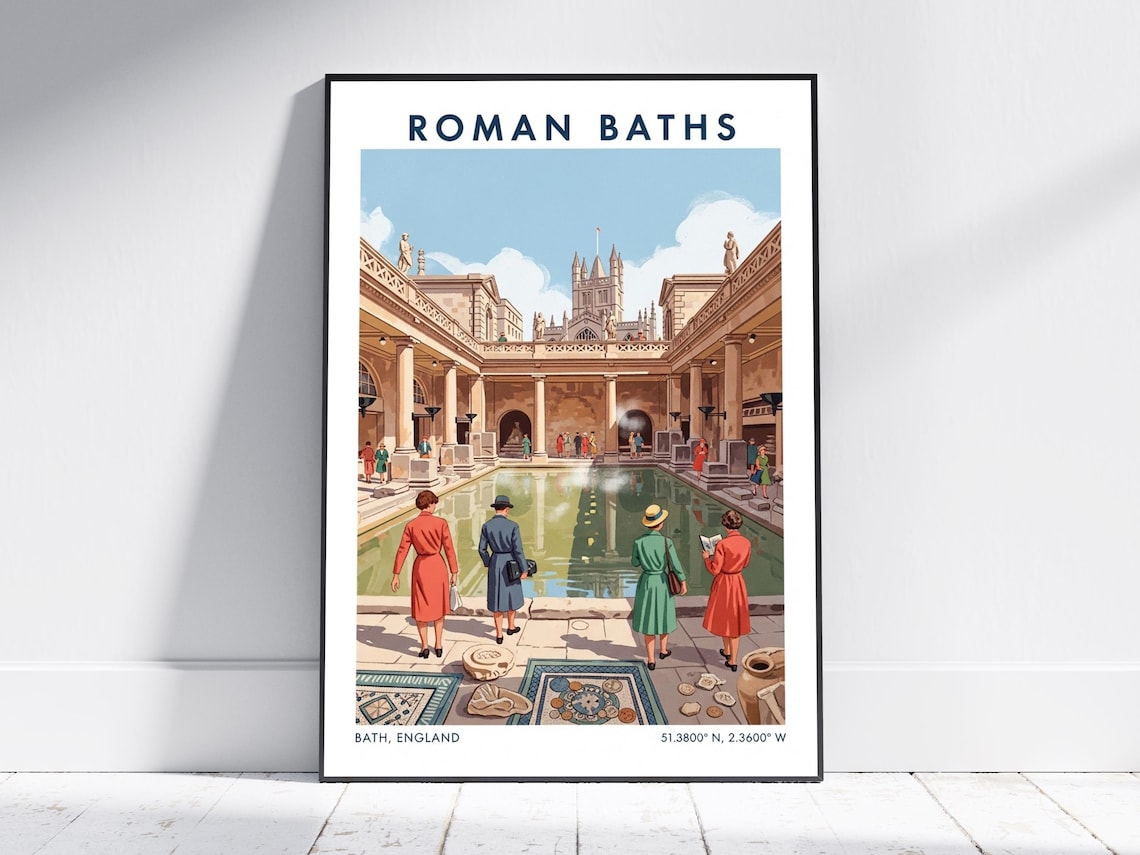Roman Baths England Historic Spa Vintage Retro Travel Poster