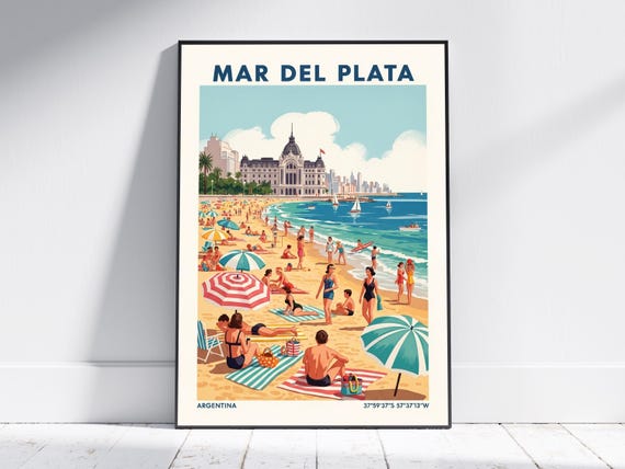 Mar Del Plata Argentina Travel Art Print Vintage Poster Retro Wall Decor For Home Or Office Modern Artwork Gift