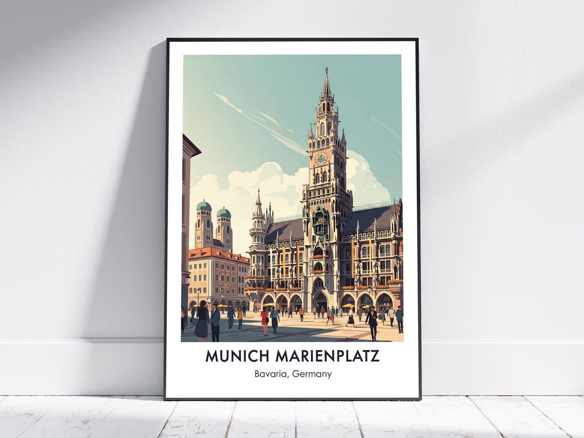 Munich Marienplatz Bavaria Germany Town Hall Art Travel Poster