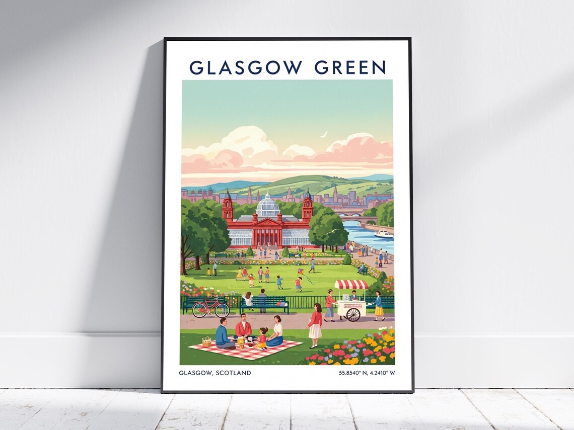 Glasgow Green Scotland Park Picnic Vintage Travel Poster Art