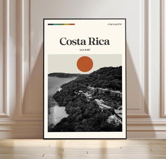 Costa Rica San Jose Retro Tropical Coast Bay Jungle Travel Poster