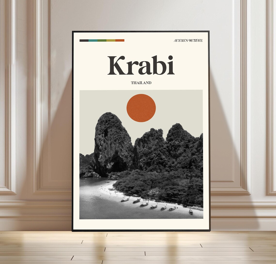 Krabi Thailand Limestone Karst Islands Minimalist Travel Poster