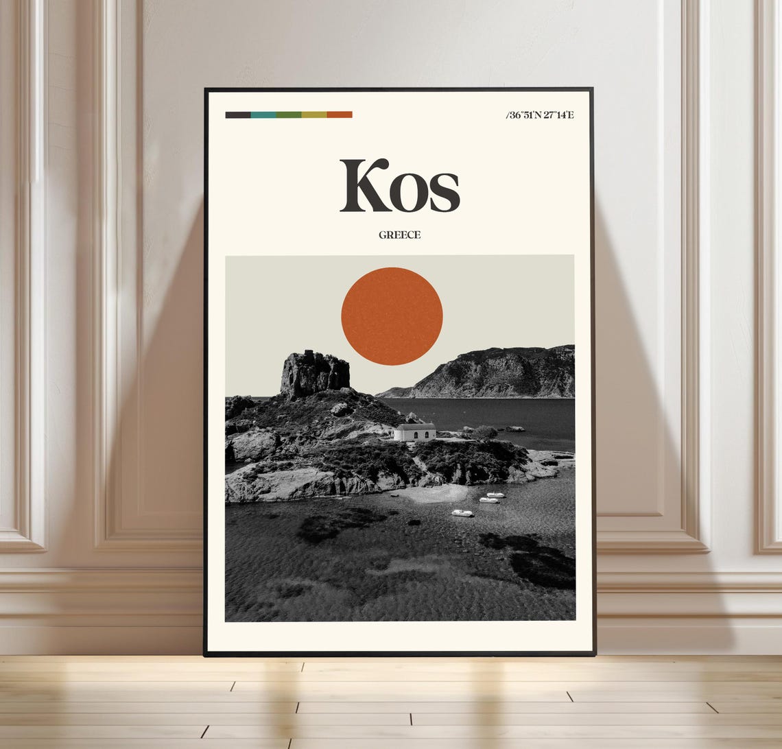 Kos Greece Island Rocky Coastline Minimalist Modern Art Poster