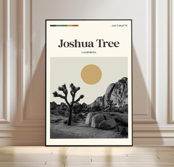 Joshua Tree California Retro Travel Poster Desert Sun Style Art