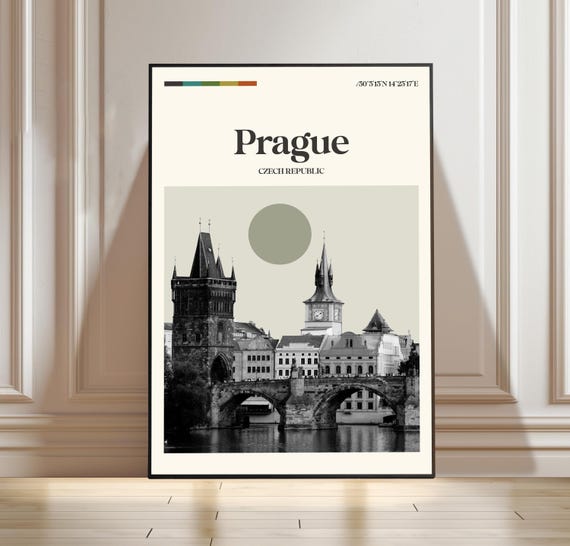 Prague Poster Czech Republic Travel Cityscape Print Wall Art Gift Lovers City