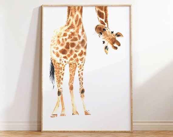 Giraffe Nursery Watercolor Animal Safari Kids Room Wall Art Decor