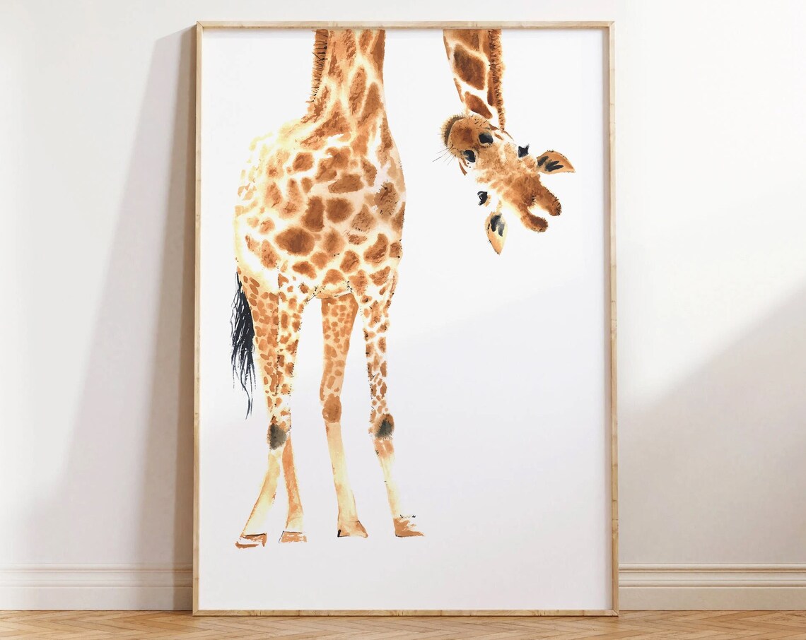 Giraffe Nursery Watercolor Animal Safari Kids Room Wall Art Decor