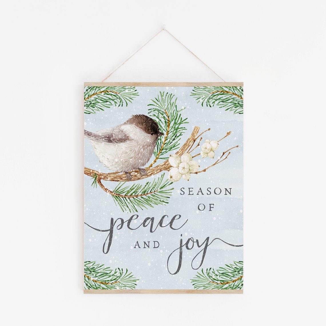Winter Chickadee Christmas Art Print, Peace and Joy - Image 3