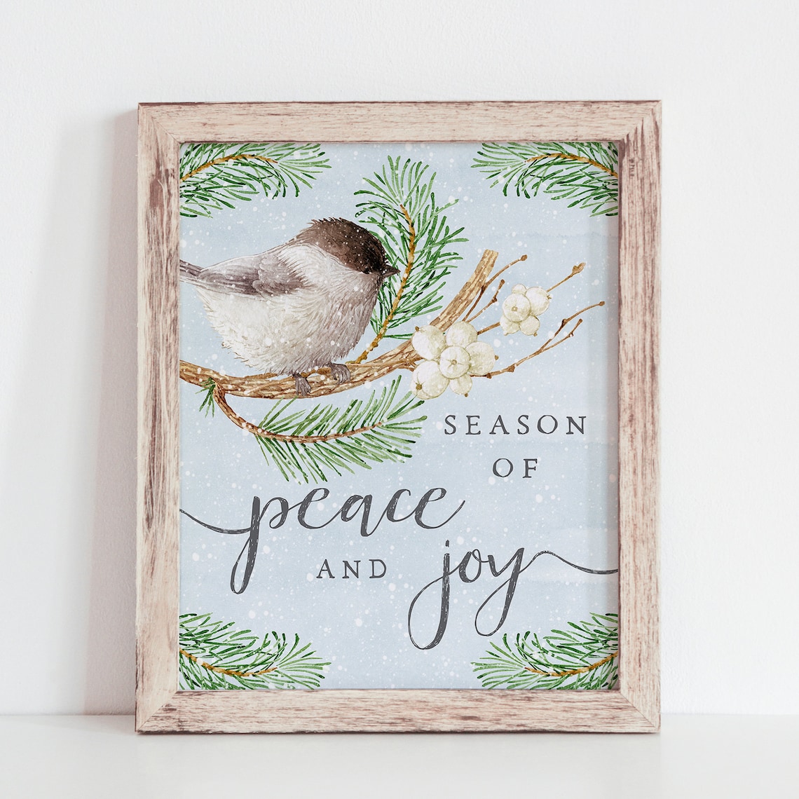 Winter Chickadee Christmas Art Print, Peace and Joy - Image 4