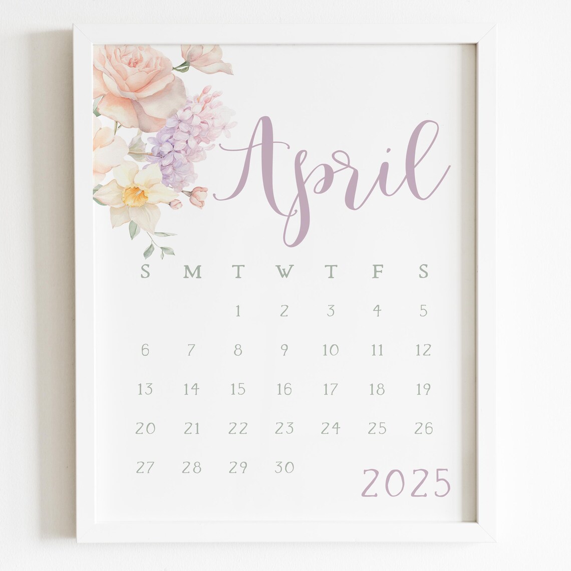 April 2025 Calendar Floral Watercolor Spring Monthly Planner Wall Print - Image 5