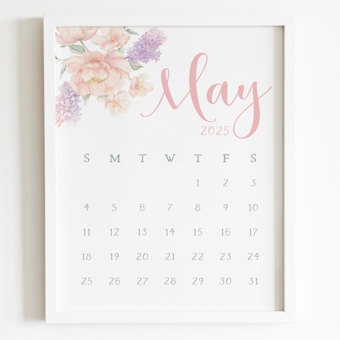 May 2025 Calendar Pink Peony Lilac Spring Monthly Planner Wall Art - Image 5