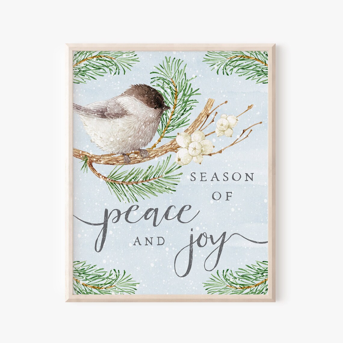 Winter Chickadee Christmas Art Print, Peace and Joy - Image 5