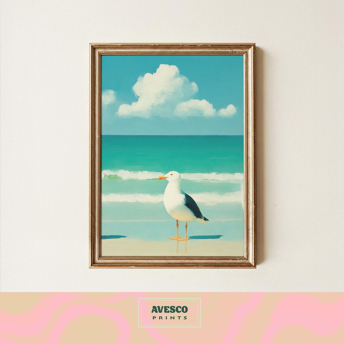 Seagull Summer Painting, Coastal Bird Art Print