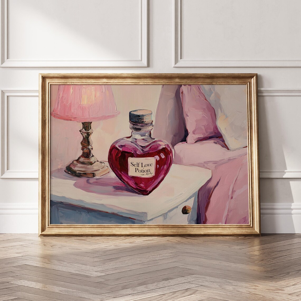 Self Love Potion Heart Bottle Pink Bedside Lamp Motivational Wall Art Poster - Image 5