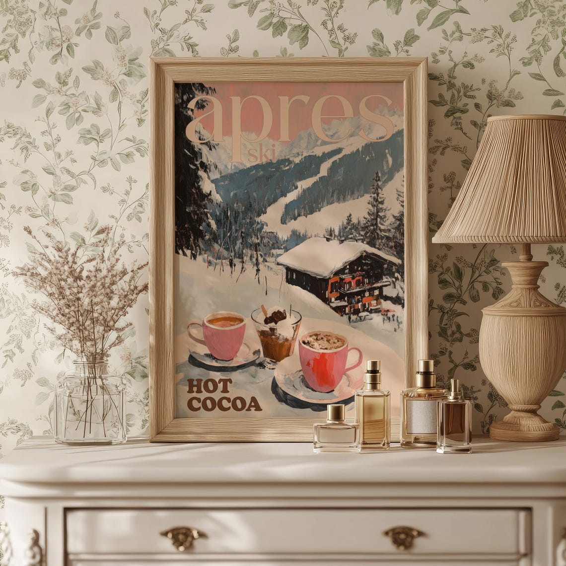 Apres Ski Hot Cocoa Cups Mountain Chalet Retro Travel Poster - Image 4