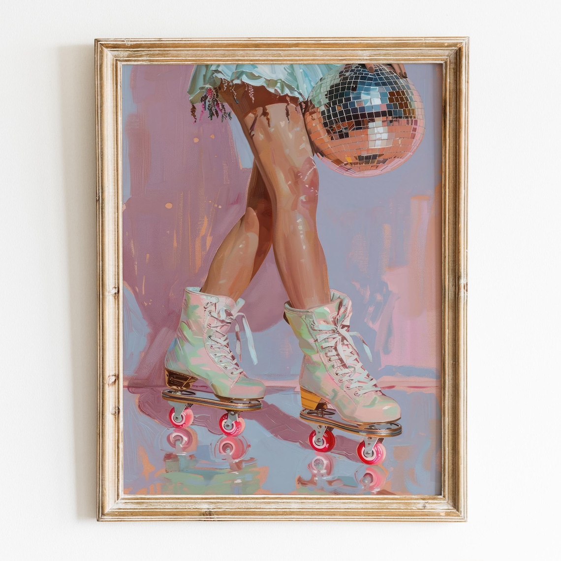 Retro Roller Skater Girl With Mirrorball Art Print