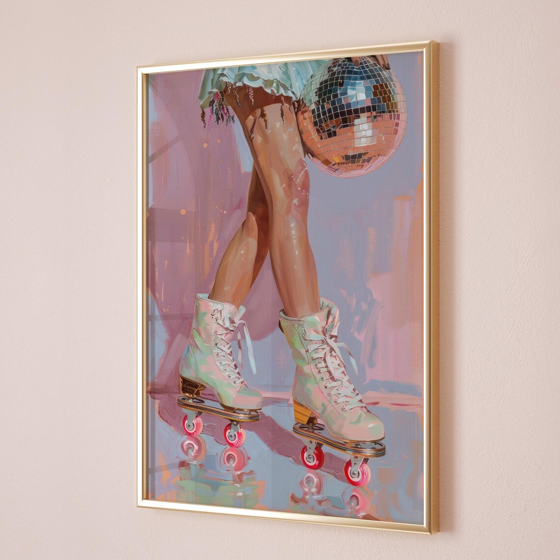 Retro Roller Skater Girl With Mirrorball Art Print - Image 4