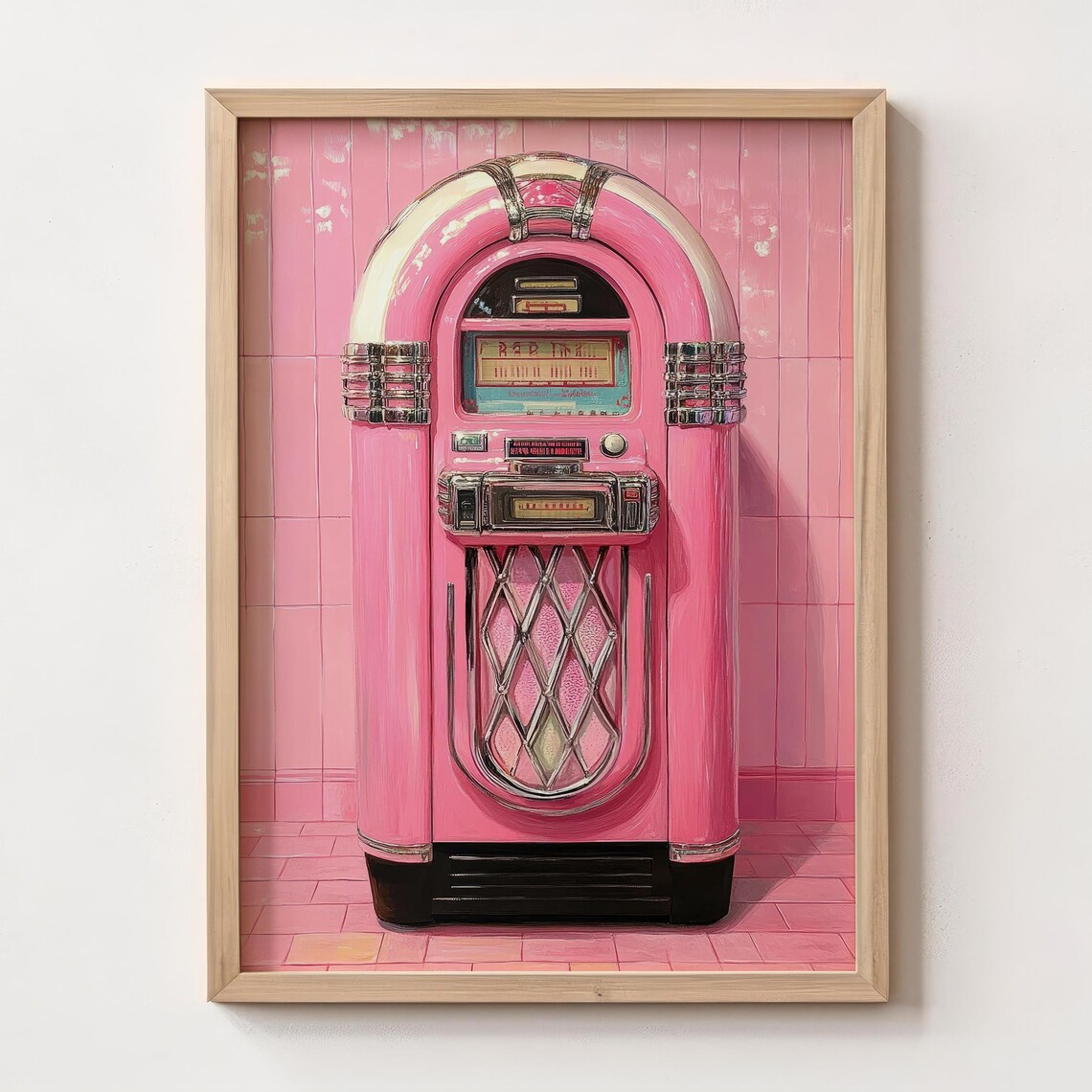 Pink Jukebox Retro Preppy Room Art Print - Image 4