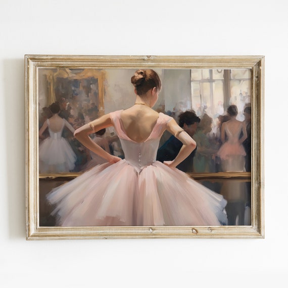 Vintage Ballerina Dress Wall Art Preppy Pastel Pink Room Decor Girly Ballet Poster Aesthetic Ballet Wall Art