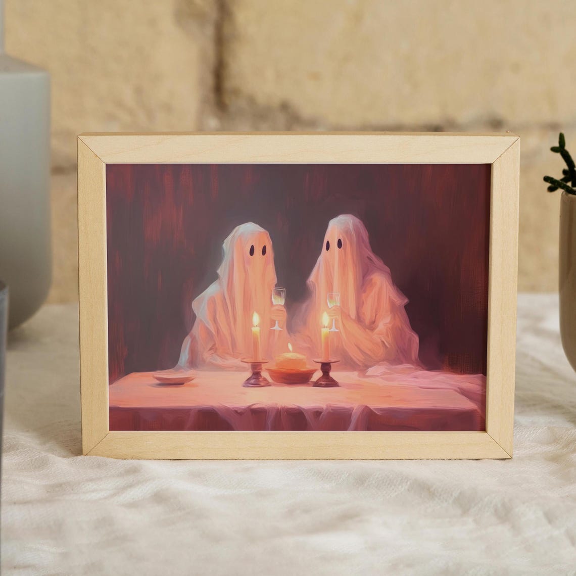 Romantic Ghost Couple Girly Wall Art Preppy Halloween Decor Cute Ghost Art Romantic Prints Pastel Halloween - Image 4