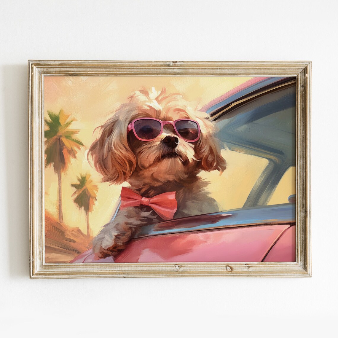 Cute Cavapoo Girly Art Print, Retro Summer Style