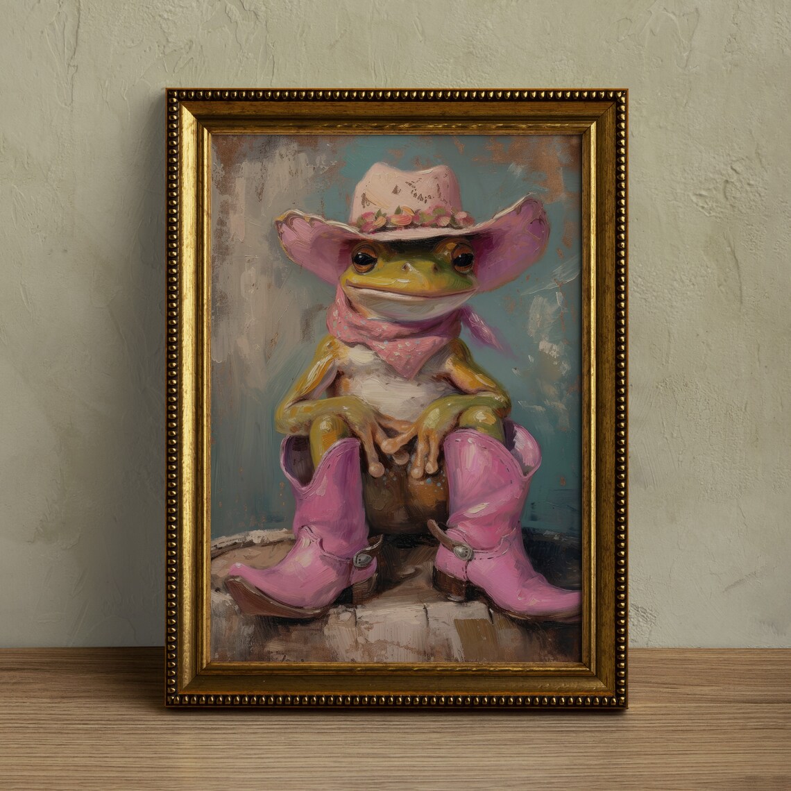 Preppy Frog With Cowgirl Hat Boots Art Print - Image 4