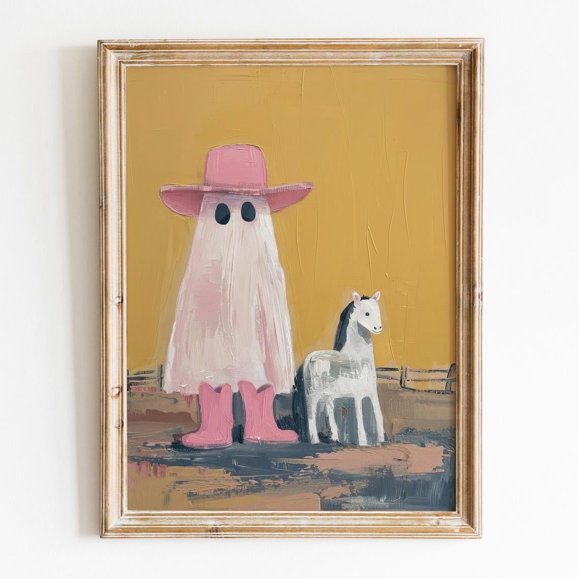 Cowgirl Ghost Pink Hat Boots With Horse Halloween Art Poster