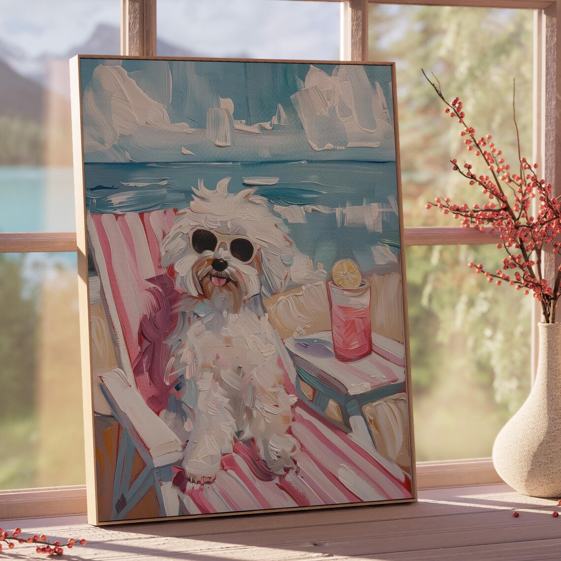 White Dog With Sunglasses Cocktail Beach Art Print - Image 4