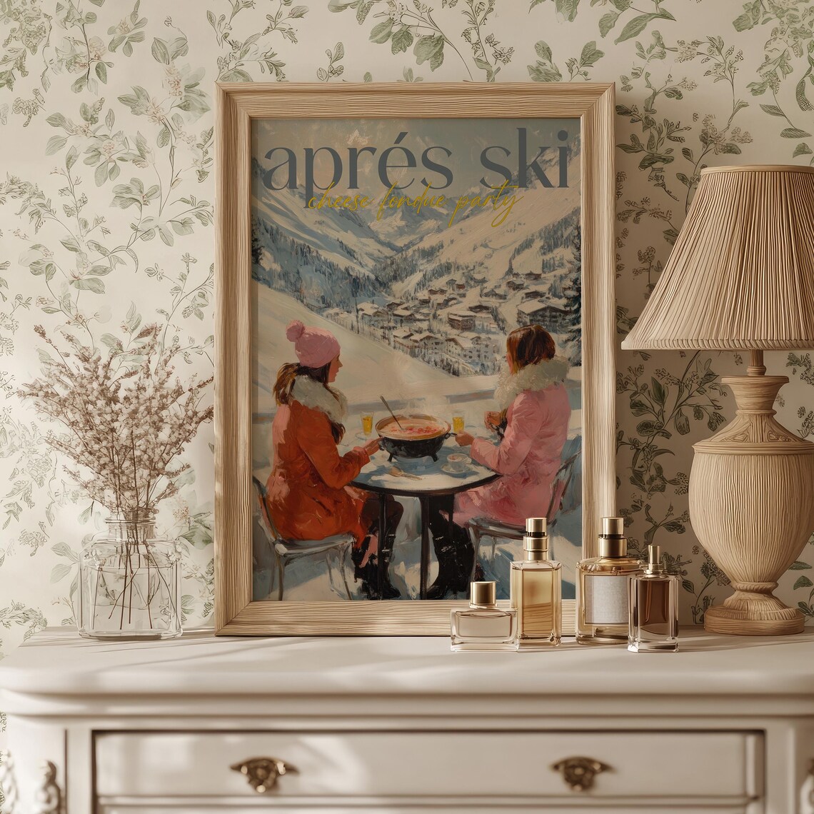 Apres Ski Cheese Fondue Party Two Women Resort Wall Art Poster - Image 5