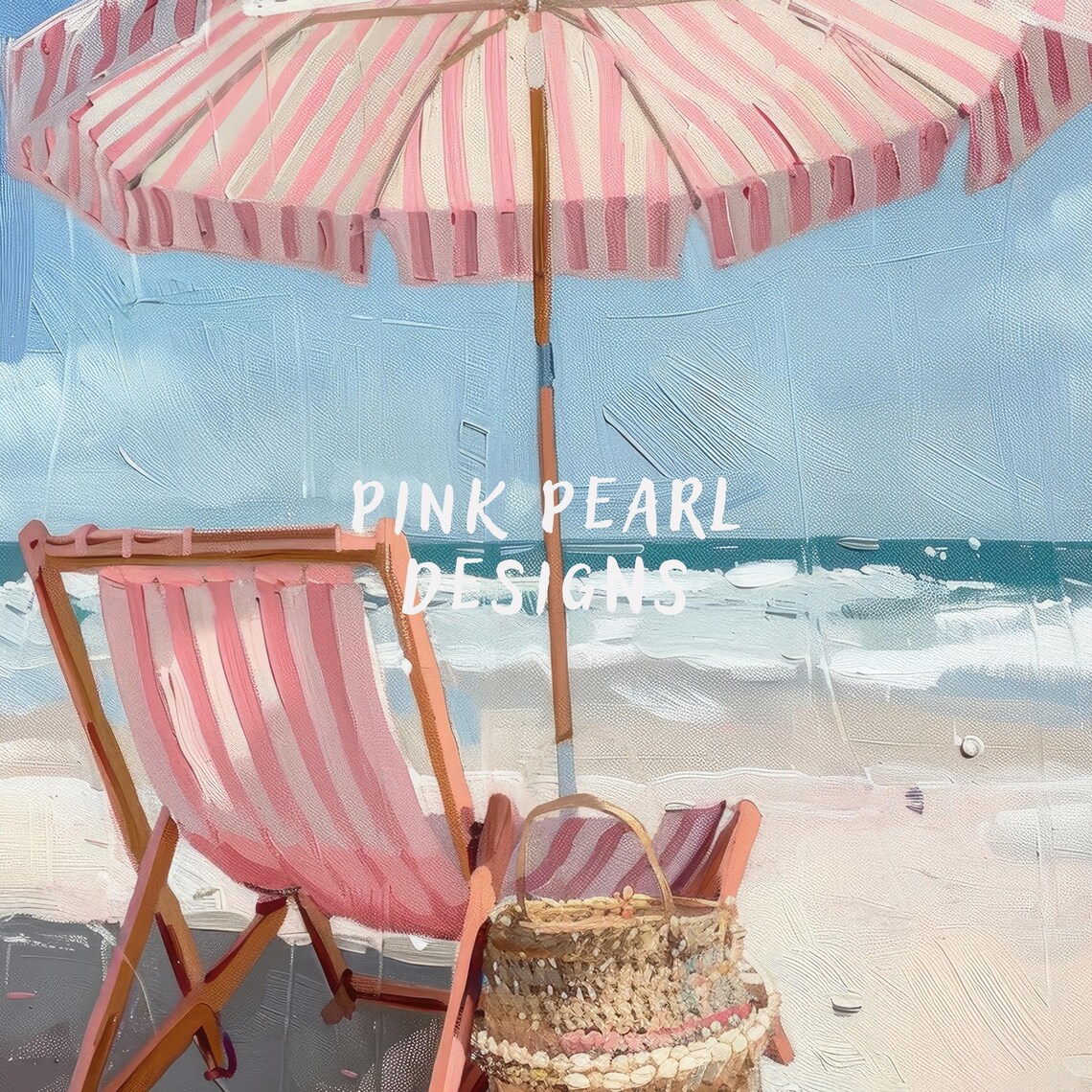 Pink Beach Umbrella Chair Coastal Summer Art Print - Image 6