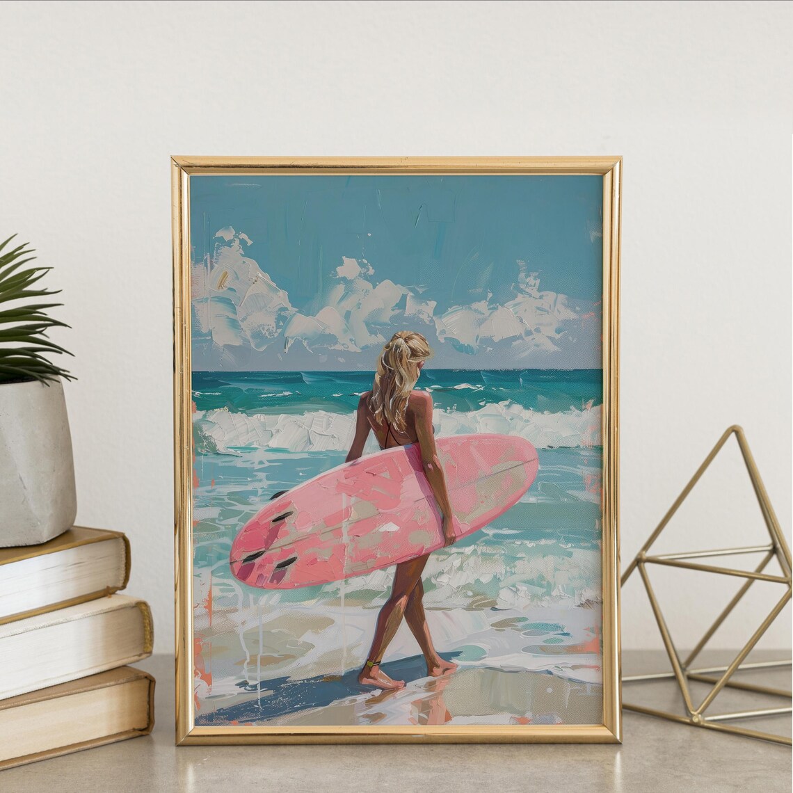Surfer Girl Preppy Pink Surfboard Poster, Hawaii - Image 3