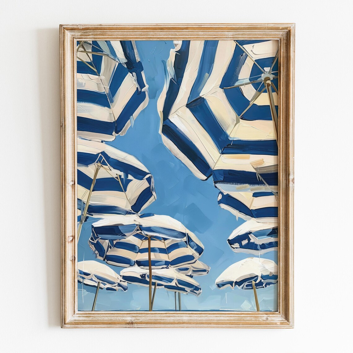 Navy Beach Umbrellas Preppy Summer Art Print