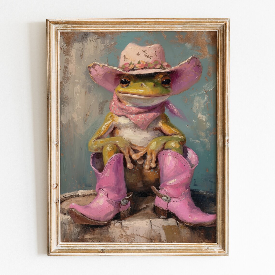 Preppy Frog With Cowgirl Hat Boots Art Print