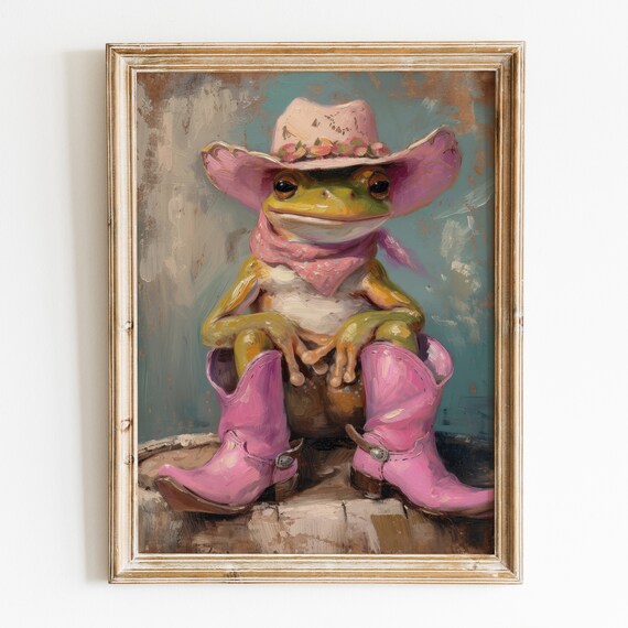 Preppy Frog With Cowgirl Hat Boots Art Print