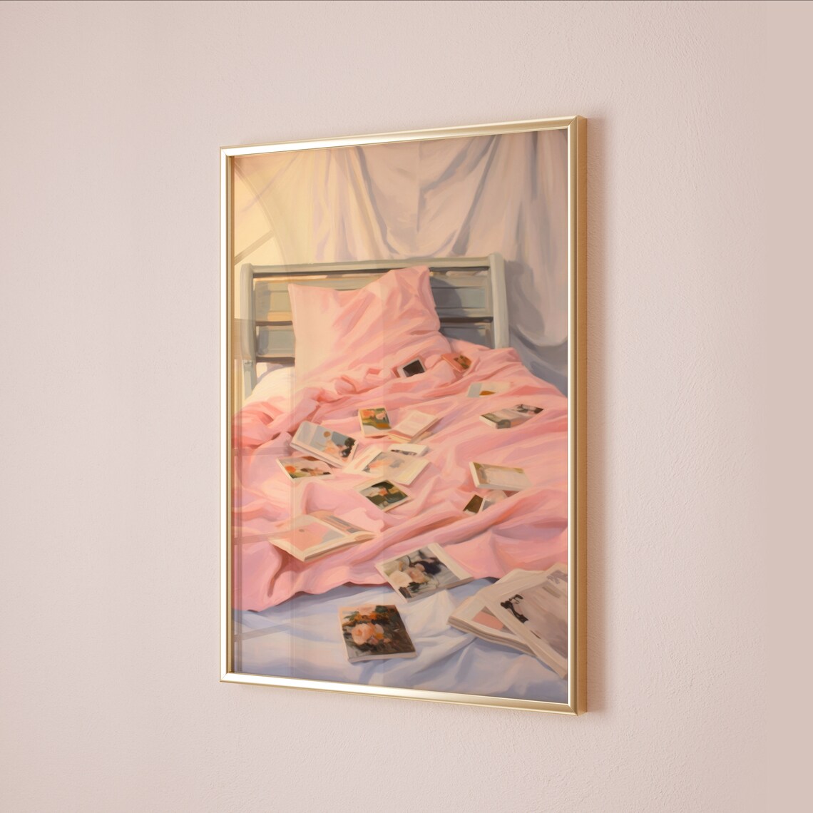 Girly Pink Bed and Photos Vintage Retro Art Print - Image 5