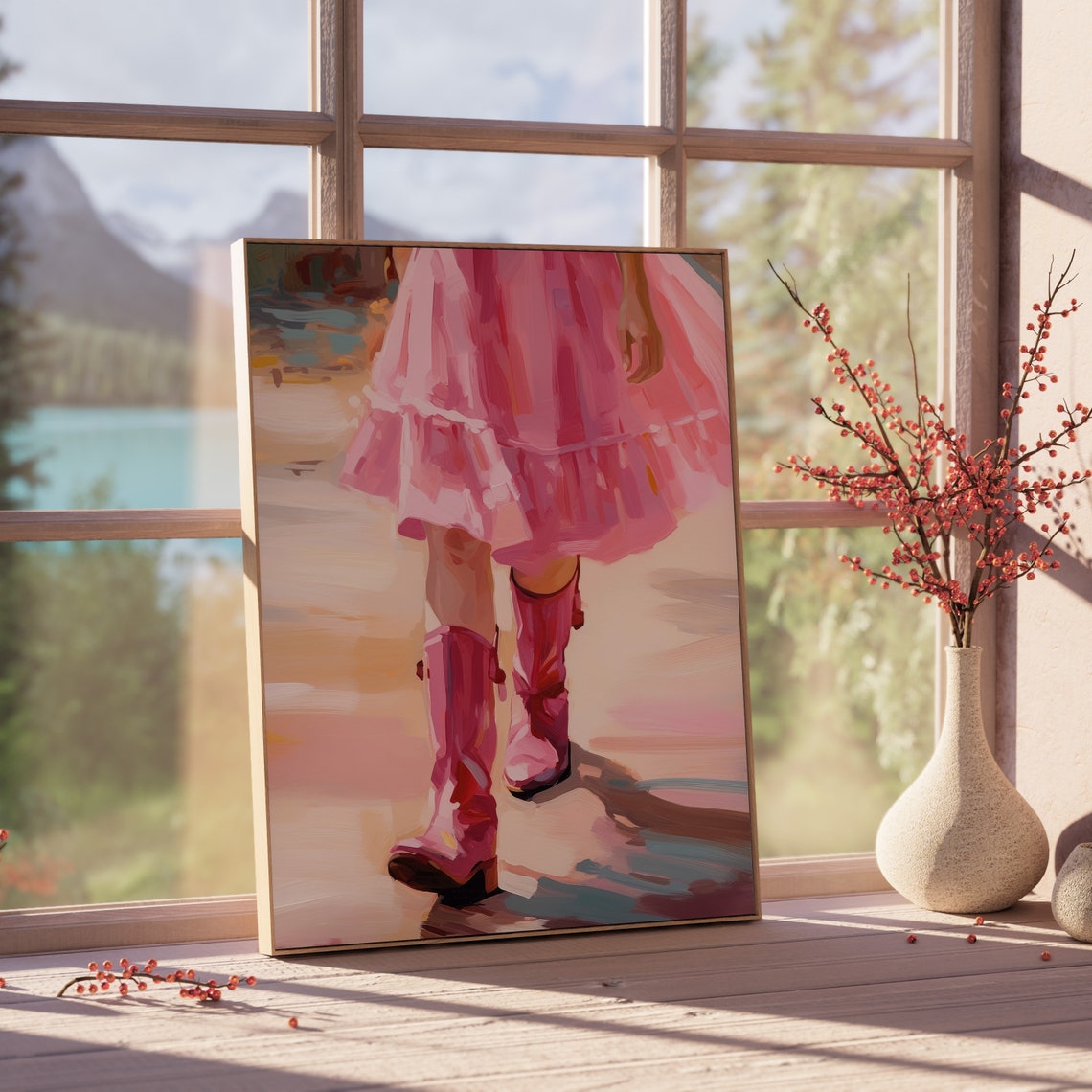 Pink Cowgirl Boots Girly Wall Art Print Coastal Cowgirl Trendy Poster Preppy Western Room Decor Pink Wall Art - Image 4