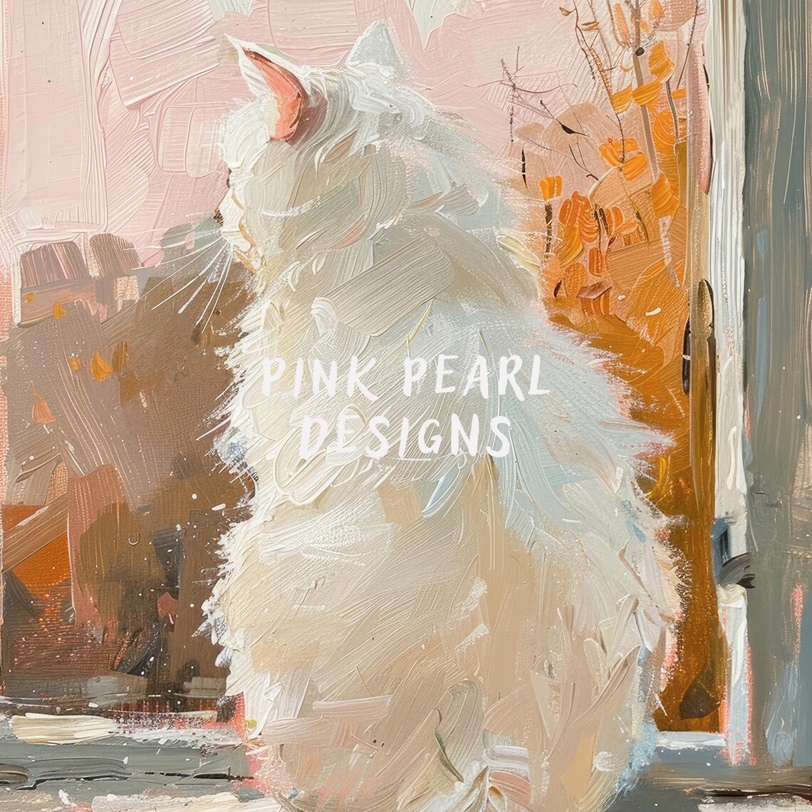 White Fluffy Cat Vintage Cat Art Print, Preppy Decor - Image 6