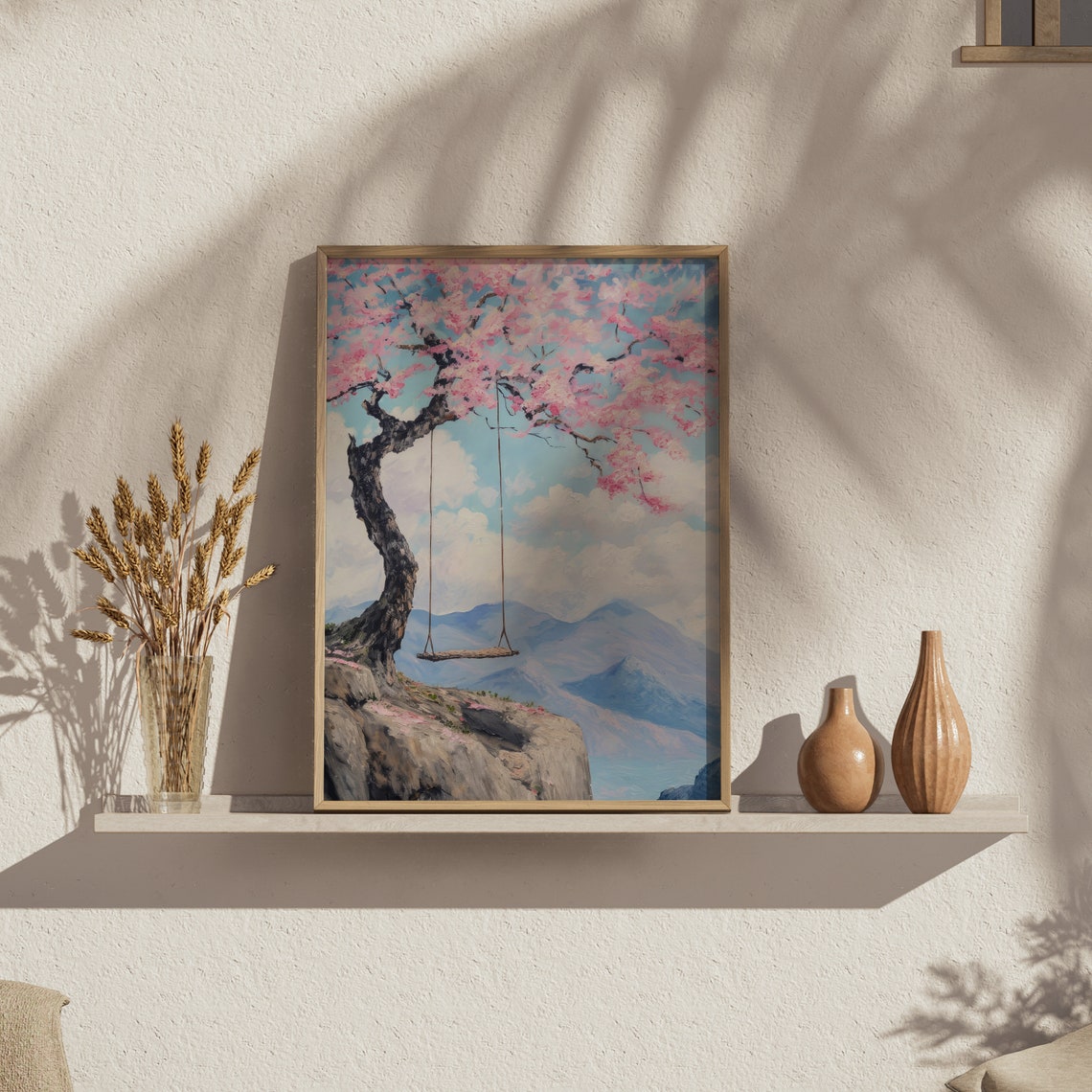 Cherry Blossom Tree Swing Mountain View Spring Pink Floral Art Print - Image 4