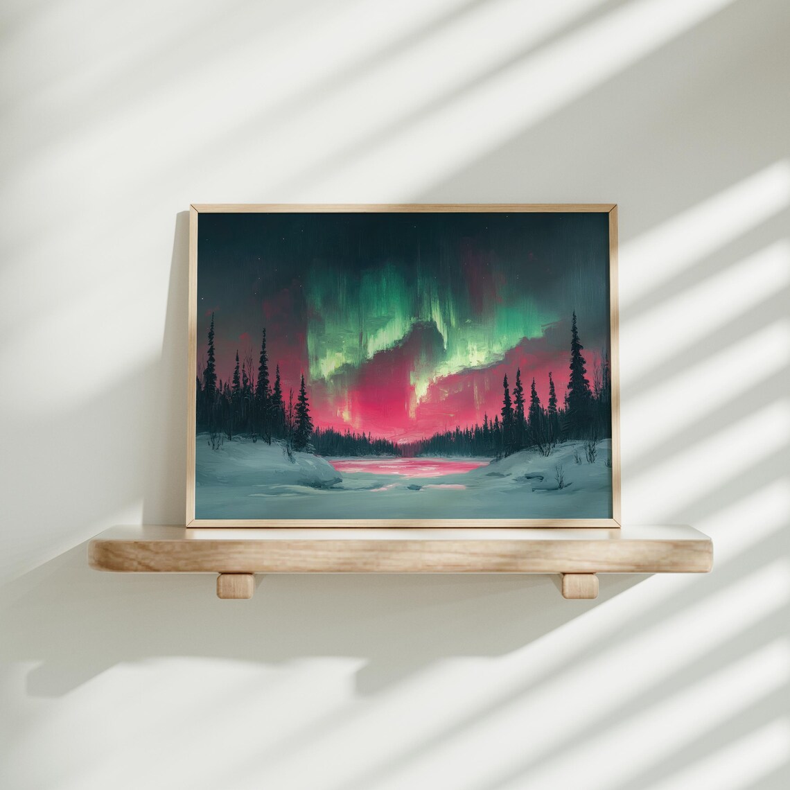 Aurora Borealis Winter Landscape Art Print - Image 3