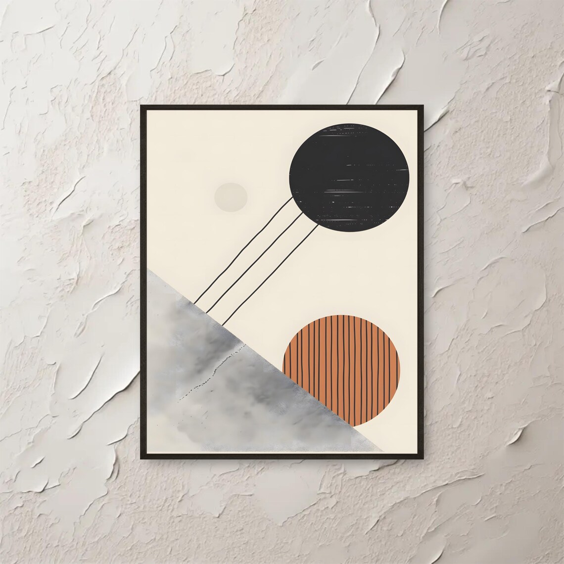 Minimalist Geometric Circle Art Black Orange Abstract Poster Line Drawing Modern Wall Print Neutral Contemporary Decor