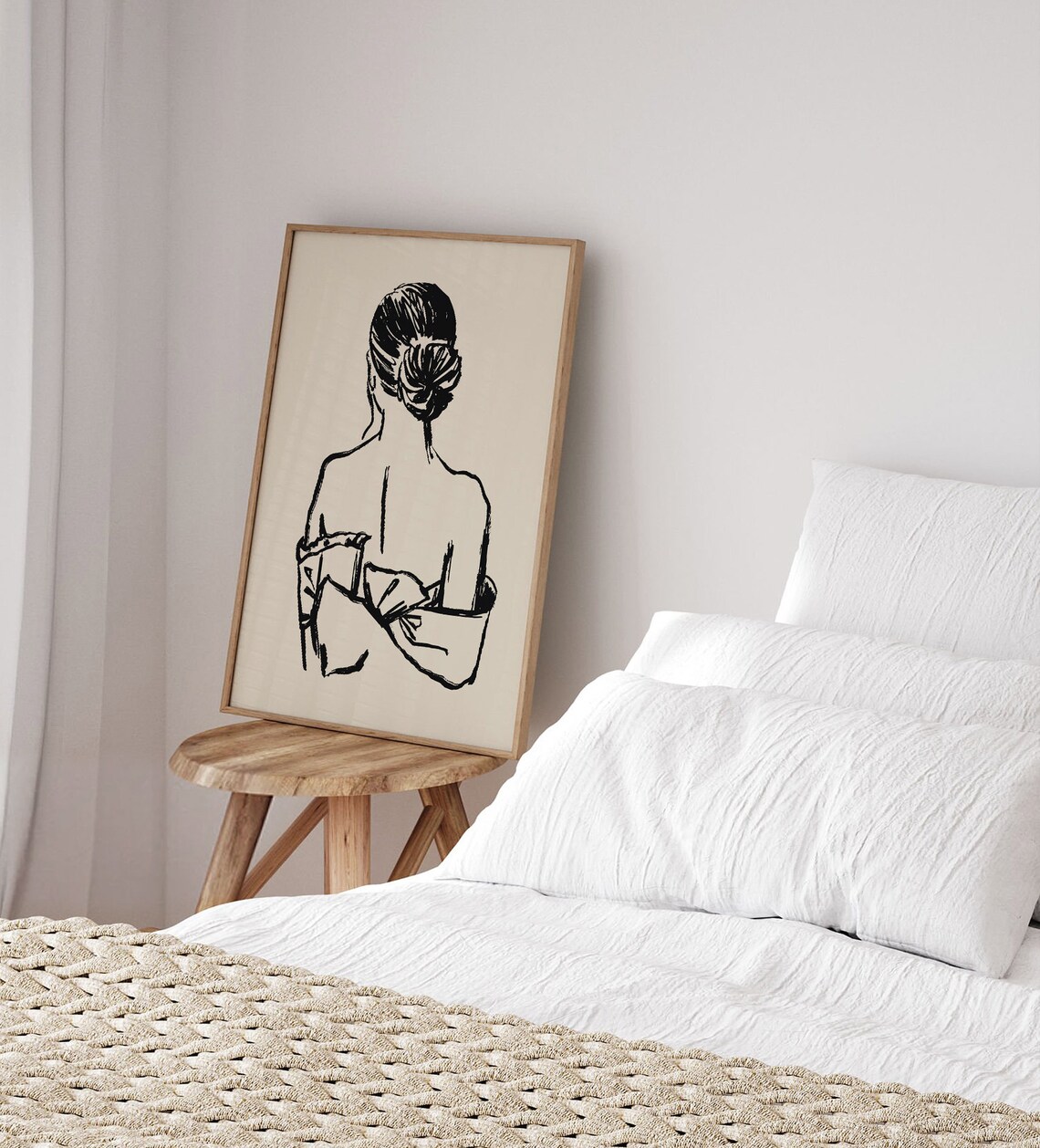 Minimalist Woman Silhouette Back View Boho Line Art Bedroom Wall Poster - Image 2